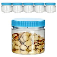 미르코리아 팜스 원형 입구넓은 투명 플라스틱 밀폐용기 블루, 6개, 300ml