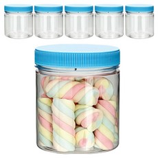 미르코리아 팜스 원형 입구넓은 투명 플라스틱 밀폐용기 블루, 6개, 400ml