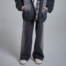 JCB 青少年側邊水洗寬版牛仔褲