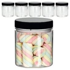 미르 팜스 원형 입구넓은 투명 플라스틱 밀폐용기 블랙, 6개, 400ml