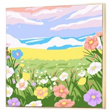 daysoy DIY 迷你風景油畫繪製套組 20 x 20 cm, 1套, 4 開滿野花的草原