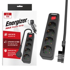 Energizer 勁量 防止過載高容量 3680W 4孔延長線, 黑色, 1個, 4m