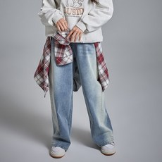 JCB 青少年米色調水洗寬版丹寧褲