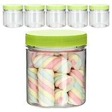 미르코리아 팜스 원형 입구넓은 투명 플라스틱 밀폐용기 그린, 6개, 400ml