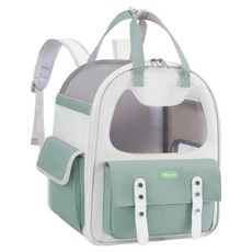 簡約耐用多功能貓咪透氣寵物外出雙肩包, 米白色 + 綠色, 1個