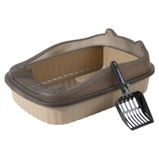 貓耳半封閉式貓砂盆大號, 卡其色, 1個