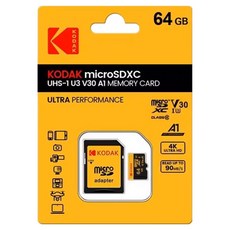 KODAK 柯達 UHS-I U3/V30/A1 MicroSD 高速記憶卡 黑色, 1個, 64GB