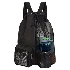 MangBlVe 游泳 登山 網眼束口後揹包, 黑色, 1個