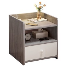 極美家居 簡約床頭櫃 單抽 32 x 26 x 40cm, 1個, 灰拼白