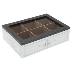 VERSA 6格木質茶包收納盒 英式, 1個, 白色 + 深灰色