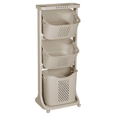 네이쳐리빙 모던 트롤리 스윙 3단 빨래바구니, 베이지