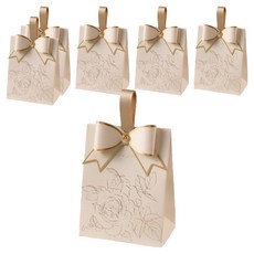 微笑的迷你包裝袋, 6個, 奶油白 + 緞帶 + 皮革