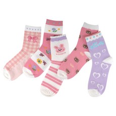 IBboom 兒童粉色可愛兔子襪子5雙套組 B12