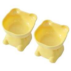 寵物碗高腳防滑護頸食碗, 2個, 檸檬黃