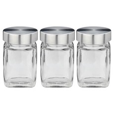 kela 方形玻璃收納罐 透明色 + 銀色, 250ml, 3個