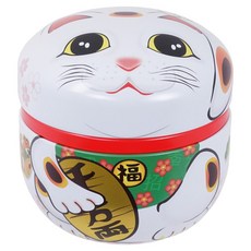 TOKYO DESIGN STUDIO 日式茶葉收納罐 8.5 x 8.5cm, 1個, 白色招財貓彩圖