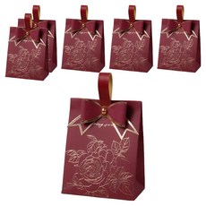 微笑滿意 迷你包裝袋, 6個, 酒紅色 + 緞帶 + 酒紅色皮革