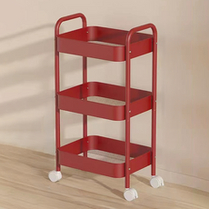 Roy Life 美型旋轉置物架 推車 3層 45 x 30 x 78 cm, 紅色