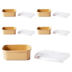 可拋棄式免洗牛皮紙便當盒 PP透明上蓋 750ml, 1個, 5個裝