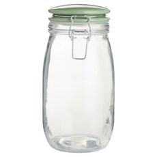 Premier 扣式玻璃收納罐 透明色 + 綠色, 1個, 1.5L