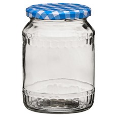 Premier 格紋玻璃收納罐 透明色 + 藍色, 650ml, 1個