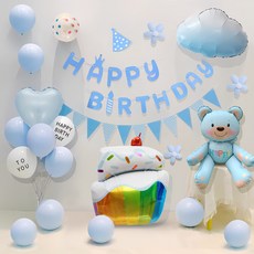 소아르 생일축하 풍선 장식 세트, 블루, 1세트