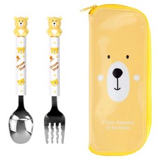 키친유 드림베어 마스코트 꼬마 스푼 + 포크 + 케이스 세트, 1세트, 혼합색상