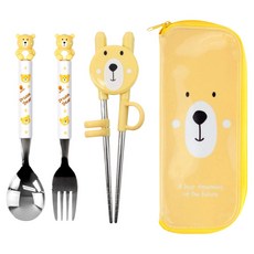 kitchen U 兒童夢想熊吉祥物湯匙+叉子+筷子+收納盒組, 1套, 湯匙 + 叉子 + 筷子 + 收納盒, 混和顏色