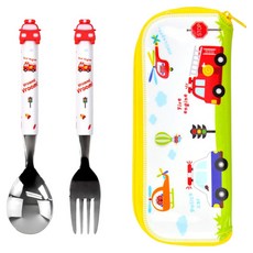 키친유 부릉부릉 마스코트 아동 식기세트, 혼합색상, 1세트, 스푼 + 포크 + 케이스