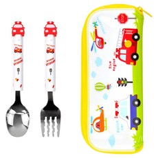 kitchen U 噗噗車吉祥物兒童湯匙, 1套, 湯匙 + 叉子 + 收納盒, 混合顏色