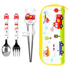 kitchen U 叭叭車吉祥物兒童湯匙+叉子+筷子+餐具盒組, 1套, 湯匙 + 叉子 + 筷子 + 餐具盒, 混合顏色