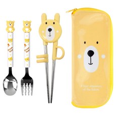 kitchen U Dream Bear 吉祥物兒童湯匙+叉子+筷子+收納盒組, 1套, 湯匙 + 叉子 + 筷子 + 收納盒, 混合顏色