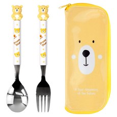 kitchen U 兒童用 Dream Bear 吉祥物湯匙 + 叉子 + 收納盒組, 1套, 湯匙 + 叉子 + 收納盒, 混和色