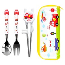 kitchen U 兒童用噗噗車吉祥物湯匙+叉子+筷子+收納盒組, 混合顏色, 1套, 湯匙 + 叉子 + 筷子 + 收納盒