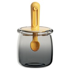 深色淺變玻璃矽膠密封蓋勺一體調味瓶 黃色, 1個, 300ml
