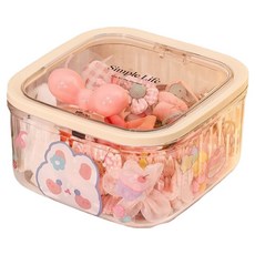 Him Room 易於存放粉紅絲帶小蓋膠囊洗衣球收納盒 15.2 x 15.2 x 8.2 cm + 貼紙組, 1套, 透明