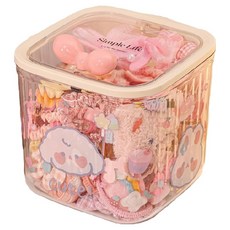 易於收納粉色蝴蝶結上蓋洗衣膠囊收納盒 大(15.2 x 15.2 x 14.2 cm) + 貼紙組, 1套, 透明