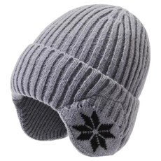 BacoJel 冬季耳罩毛織內襯防寒休閒登山露營毛線帽, 淺灰色