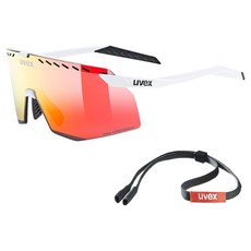 uvex pace stage CV DY5 運動太陽眼鏡 眼鏡帶, 霧白色(鏡框) + 紅色鏡面(鏡片), 1個