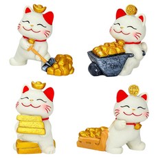 iSFun 可愛招財小貓公仔擺飾4件組, 混和顏色