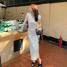 POPLARNC 女性 Lanieni V領針織長版連身裙 P25WOPS091127, 白色