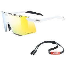 uvex pace stage CV 運動太陽眼鏡 眼鏡帶, 霧面白色(鏡框) + 黃色鏡面(鏡片), 1個