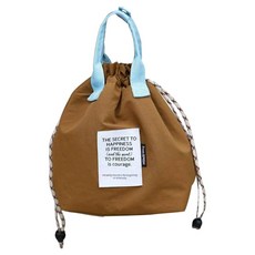 抽繩撞色便當包, 1個, 棕色