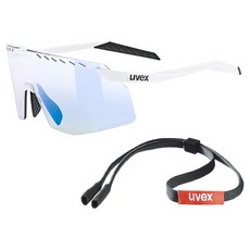 uvex pace stage V 變色運動太陽眼鏡 眼鏡帶, 1個, 霧面白色(鏡框) + 變色藍色鏡面(鏡片)