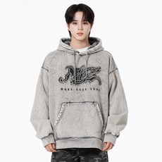 MOZMOZ 男女通用 Noiseburn 汙漬水洗 寬鬆版型 刷毛連帽T恤