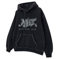 MOZMOZ 男女通用 Noise Burn 髒汙水洗 Oversize 刷毛 連帽T恤