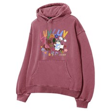 MOZMOZ 男女通用愛心寵物毛圈內刷毛顏料染色寬鬆連帽T恤