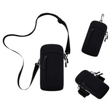 여신 러닝 트레이닝 아웃도어 스마트폰 방수 암밴드 + 크로스 줄 세트, 블랙 멀티, 1세트