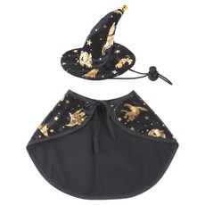 Wavy Days 寵物萬聖節巫師帽 + 斗篷套組, 黑色, 1套