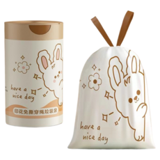 Igeodat 附束繩卡通垃圾塑膠袋 顏色混合4 可愛兔子圖案 60入, 1個, 75L